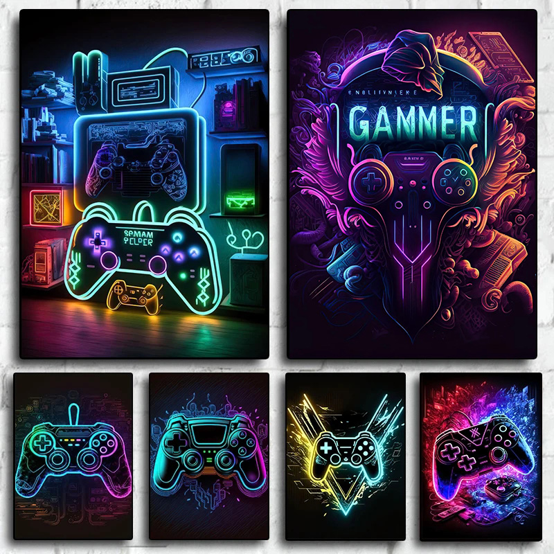 Esports Gaming Houses - Modernes Neon-Pop Cool Gaming Wandkunst-Poster, farbenfrohes